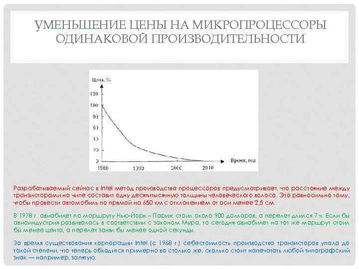 УМЕНЬШЕНИЕ ЦЕНЫ НА МИКРОПРОЦЕССОРЫ ОДИНАКОВОЙ ПРОИЗВОДИТЕЛЬНОСТИ Разрабатываемый сейчас в Intel метод производства процессоров предусматривает,