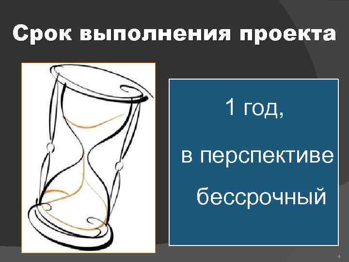Срок выполнения проекта 1 год, в перспективе бессрочный 4 