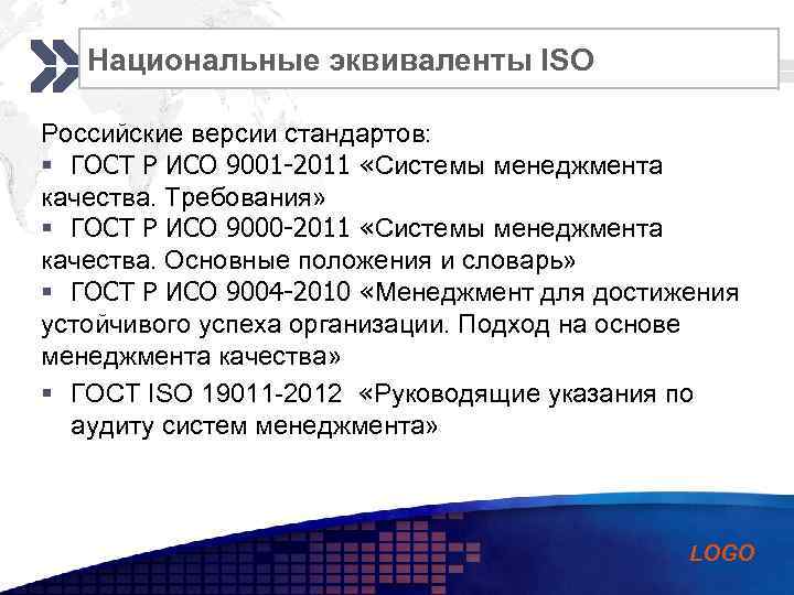 Add your company slogan Национальные эквиваленты ISO Российские версии стандартов: § ГОСТ Р ИСО