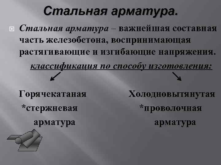 Стальная арматура – важнейшая составная часть железобетона, воспринимающая растягивающие и изгибающие напряжения. классификация по