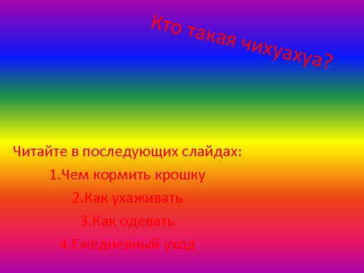 Кто та к ая чих уахуа Читайте в последующих слайдах: 1. Чем кормить крошку