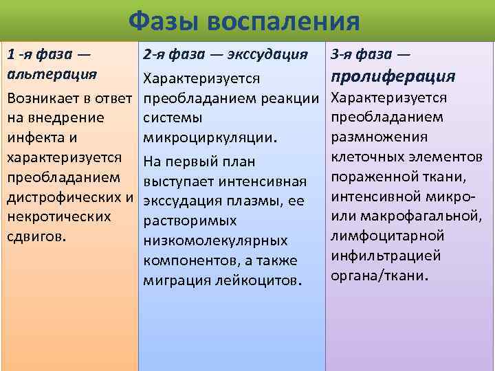 Фазы воспаления 1 -я фаза — альтерация Возникает в ответ на внедрение инфекта и