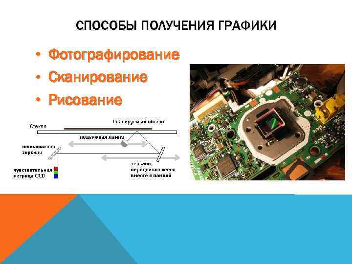 СПОСОБЫ ПОЛУЧЕНИЯ ГРАФИКИ • • • Фотографирование Сканирование Рисование 