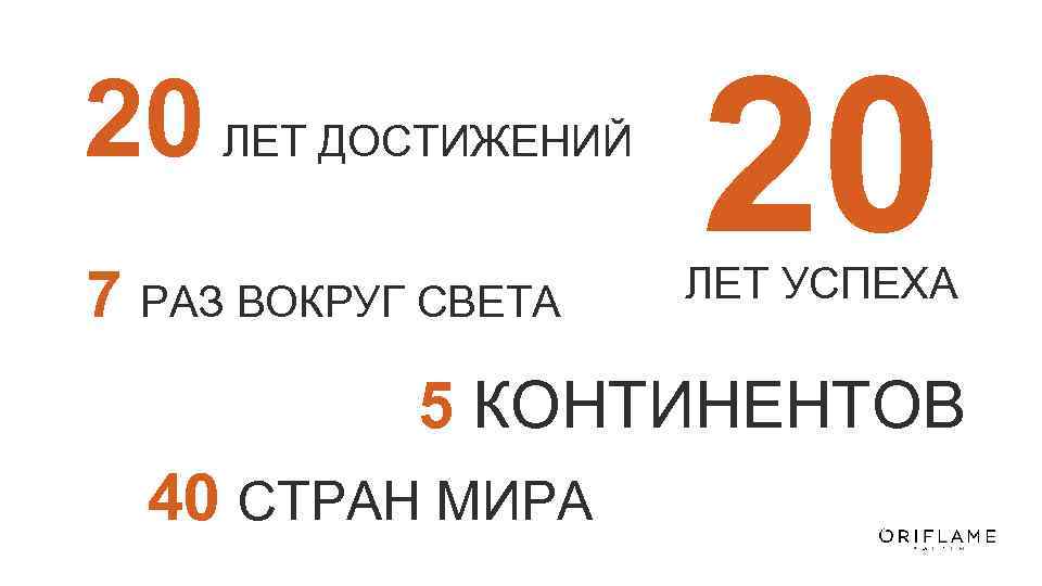 20 20 ЛЕТ ДОСТИЖЕНИЙ 7 РАЗ ВОКРУГ СВЕТА ЛЕТ УСПЕХА 40 СТРАН МИРА 31151