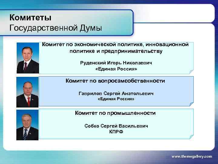 Комитеты Государственной Думы Комитет по экономической политике, инновационной политике и предпринимательству Руденский Игорь Николаевич