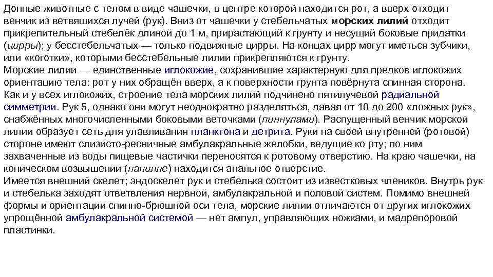 Донные животные с телом в виде чашечки, в центре которой находится рот, а вверх