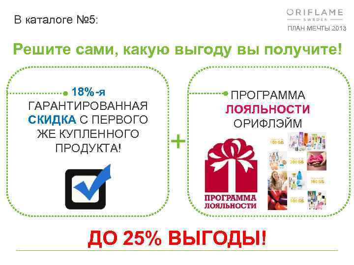 В каталоге № 5: ПЛАН МЕЧТЫ 2013 Решите сами, какую выгоду вы получите! 18%-я