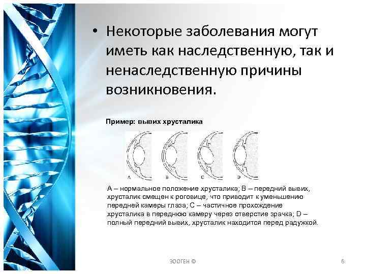  • Некоторые заболевания могут иметь как наследственную, так и ненаследственную причины возникновения. Пример: