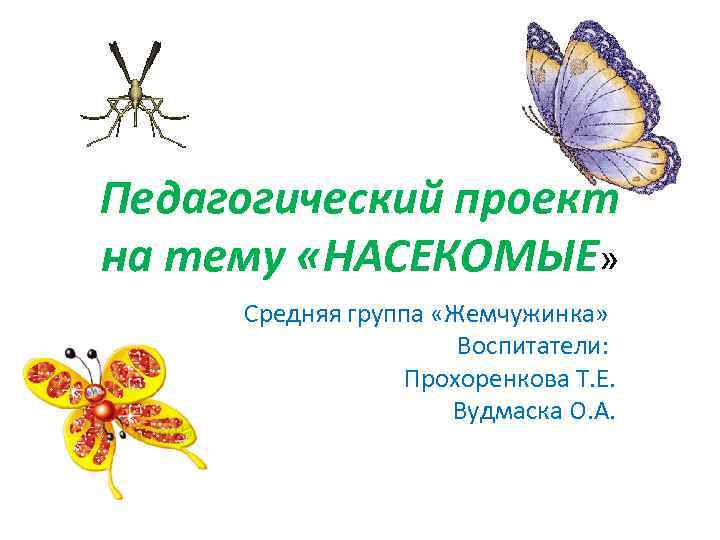 Педагогический проект на тему «НАСЕКОМЫЕ» Средняя группа «Жемчужинка» Воспитатели: Прохоренкова Т. Е. Вудмаска О.