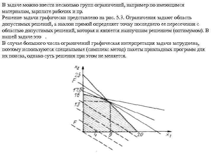 В задаче можно ввести несколько групп ограничений, например по имеющимся материалам, зарплате рабочих и