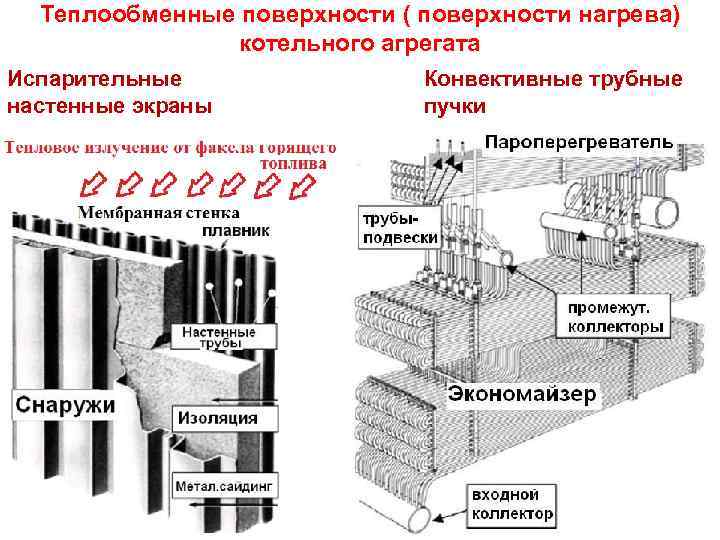 Теплообменные поверхности ( поверхности нагрева) Лекция 1 котельного агрегата Испарительные настенные экраны Конвективные трубные