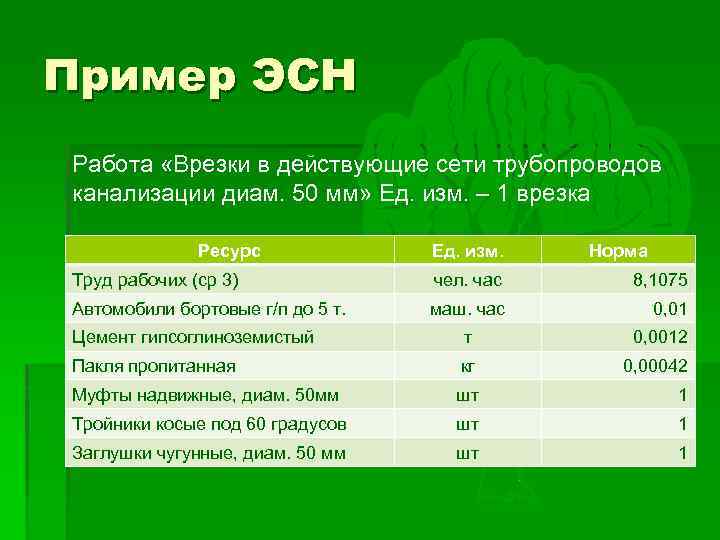 Пример ЭСН Работа «Врезки в действующие сети трубопроводов канализации диам. 50 мм» Ед. изм.