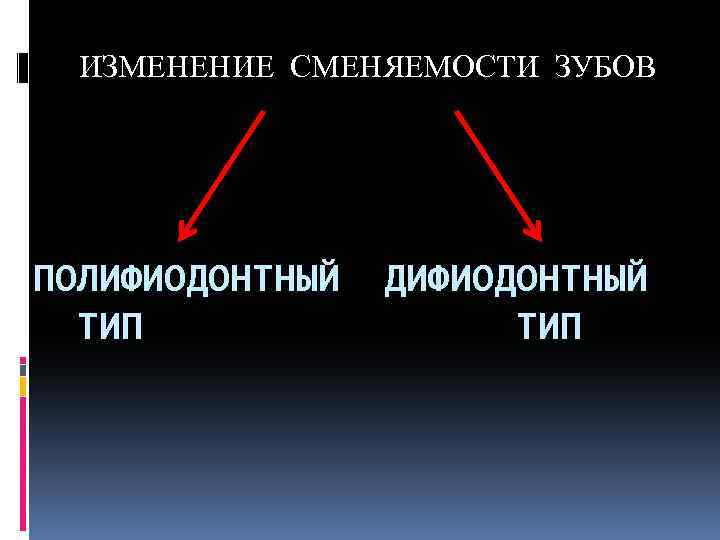 ИЗМЕНЕНИЕ СМЕНЯЕМОСТИ ЗУБОВ ПОЛИФИОДОНТНЫЙ ТИП ДИФИОДОНТНЫЙ ТИП 