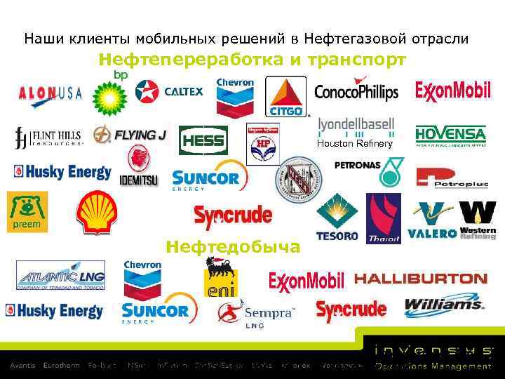 Наши клиенты мобильных решений в Нефтегазовой отрасли Нефтепереработка и транспорт Houston Refinery Нефтедобыча Since