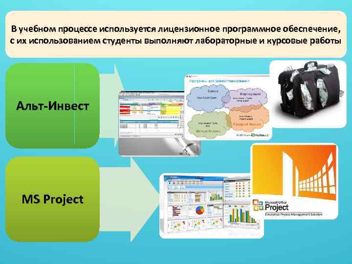 В учебном процессе используется лицензионное программное обеспечение, с их использованием студенты выполняют лабораторные и