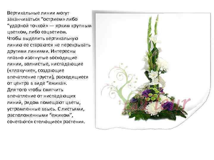 Вертикальные линии могут заканчиваться “острием» либо “ударной точкой» — ярким крупным цветком, либо соцветием.