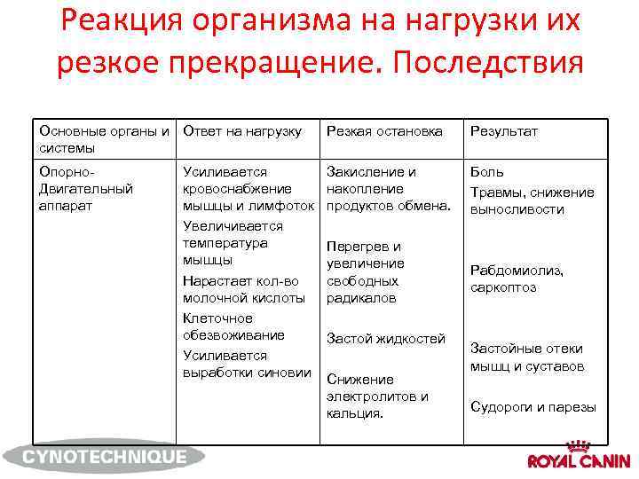 Реакция организма на нагрузки их резкое прекращение. Последствия Основные органы и Ответ на нагрузку