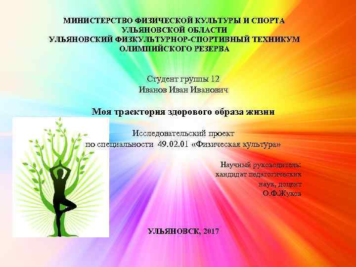 МИНИСТЕРСТВО ФИЗИЧЕСКОЙ КУЛЬТУРЫ И СПОРТА УЛЬЯНОВСКОЙ ОБЛАСТИ УЛЬЯНОВСКИЙ ФИЗКУЛЬТУРНОР-СПОРТИВНЫЙ ТЕХНИКУМ ОЛИМПИЙСКОГО РЕЗЕРВА Студент группы