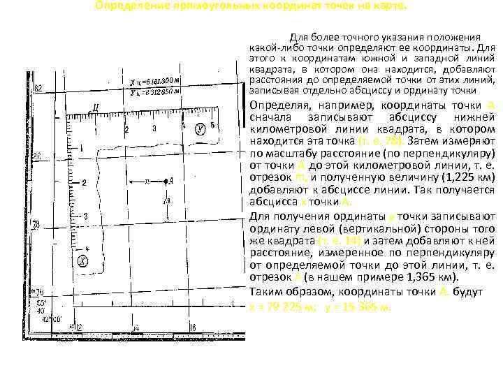 Определение прямоугольных координат точек на карте. Для более точного указания положения какой либо точки