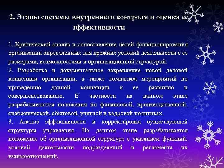 2. Этапы системы внутреннего контроля и оценка ее эффективности. 1. Критический анализ и сопоставление