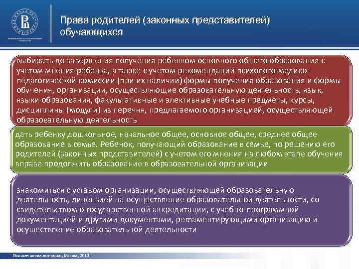 Права родителей (законных представителей) обучающихся выбирать до завершения получения ребенком основного общего образования с