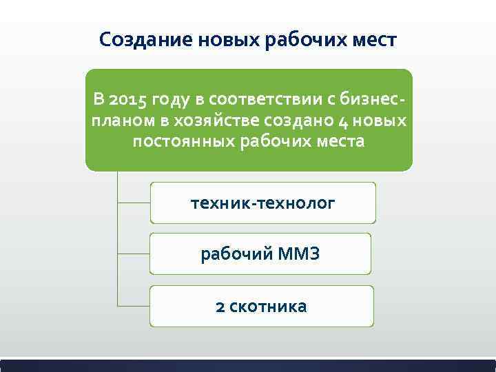 Создание новых рабочих мест В 2015 году в соответствии с бизнеспланом в хозяйстве создано