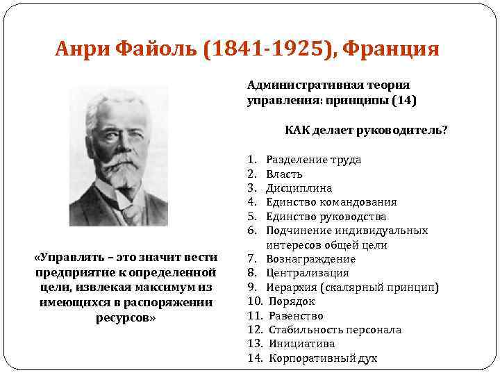 Анри Файоль (1841 -1925), Франция Административная теория управления: принципы (14) КАК делает руководитель? 1.