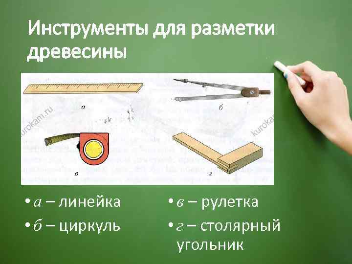 Инструменты для разметки древесины • а – линейка • б – циркуль • в