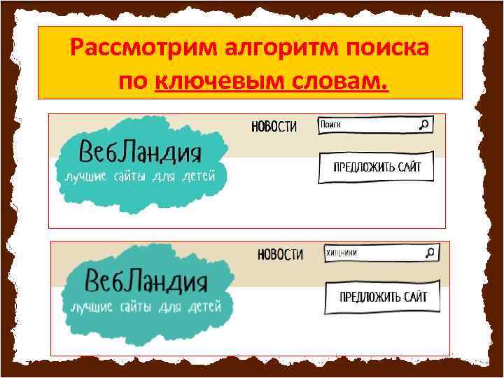 Рассмотрим алгоритм поиска по ключевым словам. 