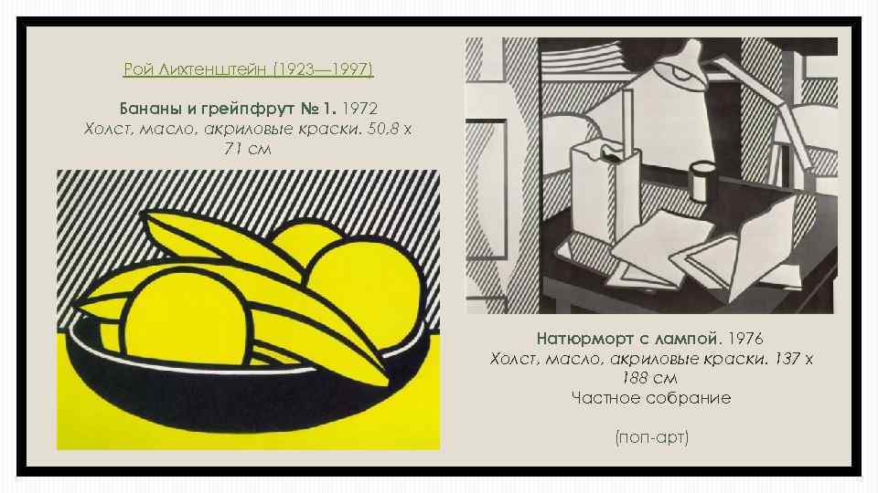 Рой Лихтенштейн (1923— 1997) Бананы и грейпфрут № 1. 1972 Холст, масло, акриловые краски.