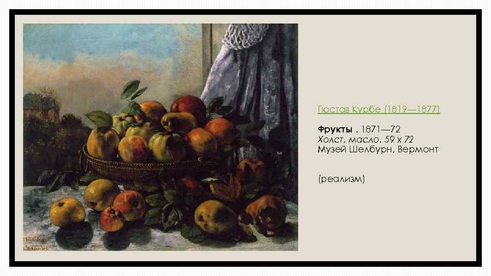 Гюстав Курбе (1819— 1877) Фрукты. 1871— 72 Холст, масло. 59 x 72 Музей Шелбурн,