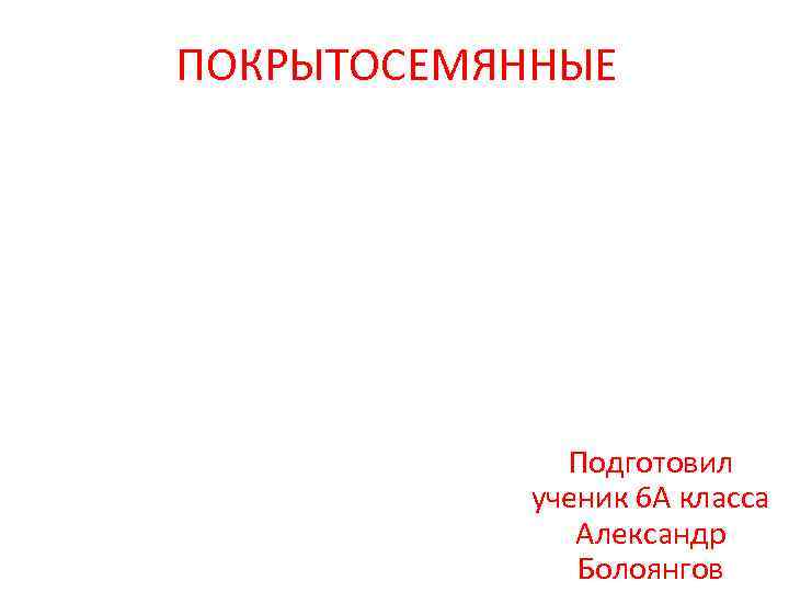 ПОКРЫТОСЕМЯННЫЕ Подготовил ученик 6 А класса Александр Болоянгов 