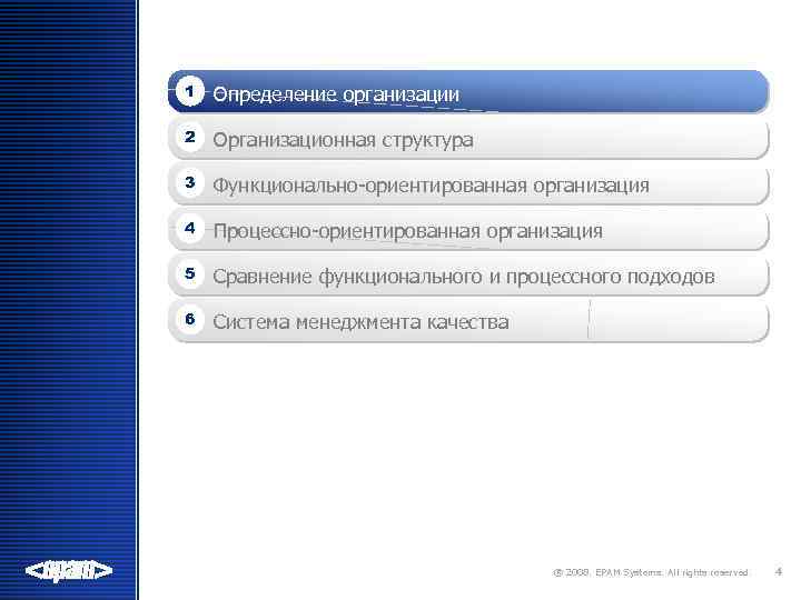1 Определение организации 2 Организационная структура 3 Функционально-ориентированная организация 4 Процессно-ориентированная организация 5 Сравнение