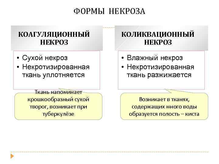 ФОРМЫ НЕКРОЗА КОАГУЛЯЦИОННЫЙ НЕКРОЗ КОЛИКВАЦИОННЫЙ НЕКРОЗ • Сухой некроз • Некротизированная ткань уплотняется •