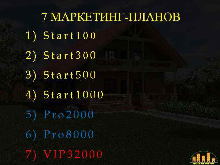 7 МАРКЕТИНГ-ПЛАНОВ 1) Start 100 2) Start 300 3) Start 500 4) Start 1000