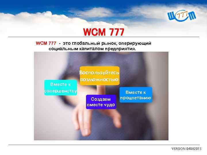 WCM 777 - это глобальный рынок, оперирующий социальным капиталом предприятия. Вместе к совершенству Воспользуйтесь