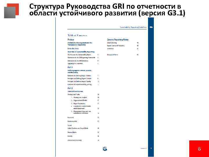 Структура Руководства GRI по отчетности в области устойчивого развития (версия G 3. 1) 6