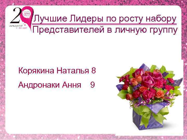 Лучшие Лидеры по росту набору Представителей в личную группу Корякина Наталья 8 Андронаки Ання
