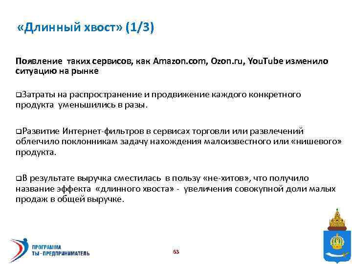  «Длинный хвост» (1/3) Появление таких сервисов, как Amazon. com, Ozon. ru, You. Tube