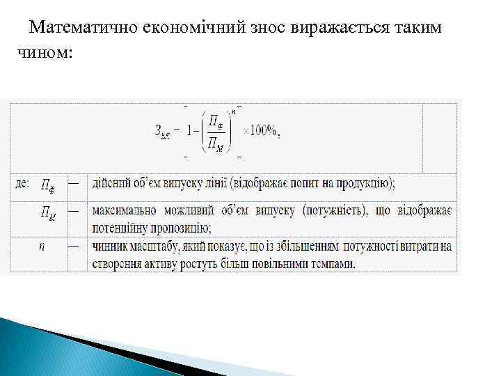 Математично економічний знос виражається таким чином: 