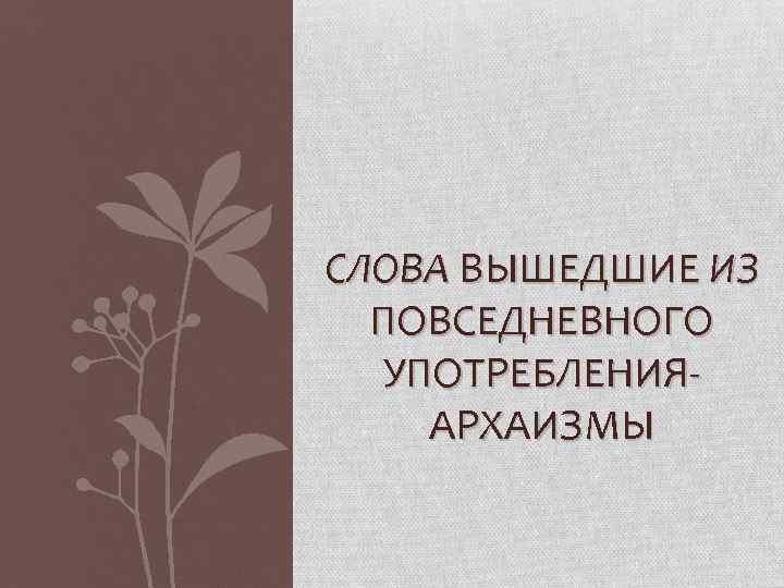 СЛОВА ВЫШЕДШИЕ ИЗ ПОВСЕДНЕВНОГО УПОТРЕБЛЕНИЯАРХАИЗМЫ 