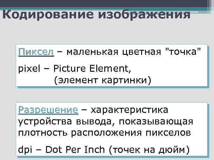 Кодирование изображения Пиксел – маленькая цветная 