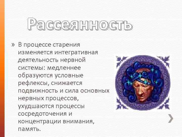 Рассеянность » В процессе старения изменяется интегративная деятельность нервной системы: медленнее образуются условные рефлексы,