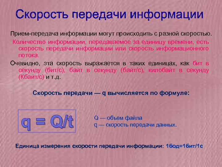 Файл скорости. Прием и передача информации. Скорость информационного потока. Количество информации передаваемое за единицу. Скорость передачи и приёма информации.