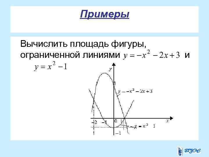 Примеры Вычислить площадь фигуры, ограниченной линиями и 