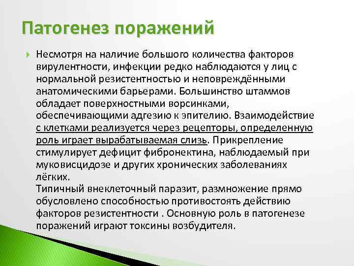 Патогенез поражений Несмотря на наличие большого количества факторов вирулентности, инфекции редко наблюдаются у лиц