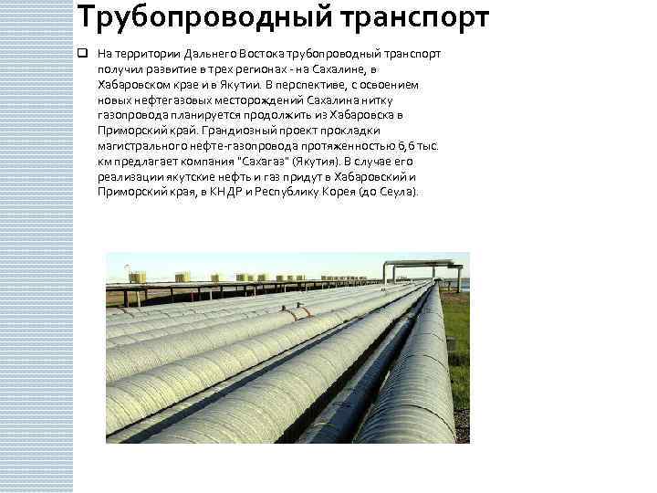 Особенности трубопроводного транспорта