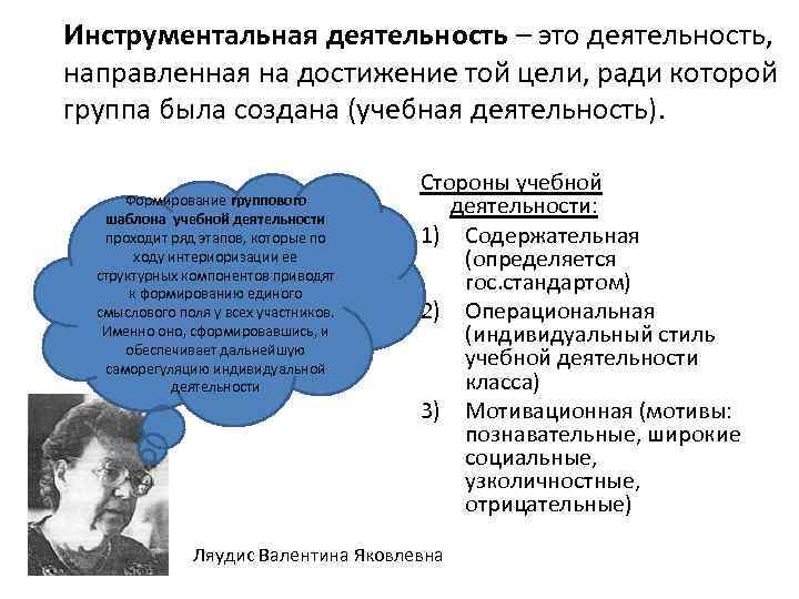 Инструментальная деятельность – это деятельность, направленная на достижение той цели, ради которой группа была