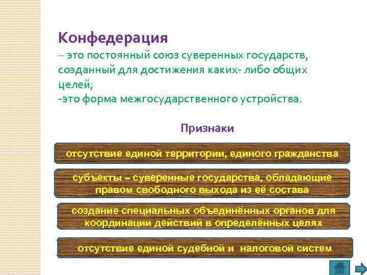 Конфедерация – это постоянный союз суверенных государств, созданный для достижения каких- либо общих целей;
