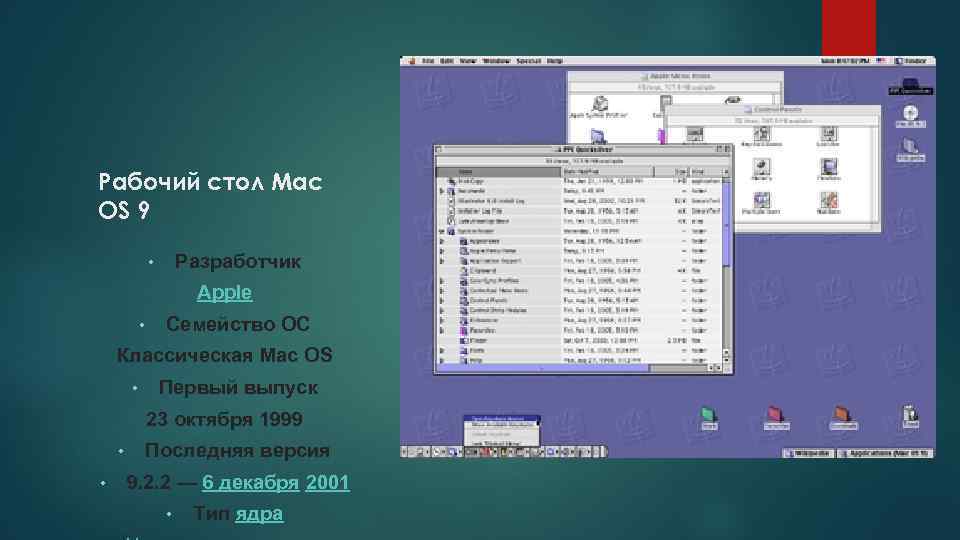 Рабочий стол Mac OS 9 Разработчик • Apple • Семейство ОС Классическая Mac OS